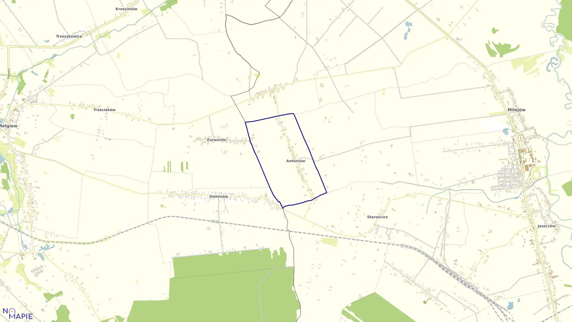 Mapa obrębu Antoniów w gminie Milejów