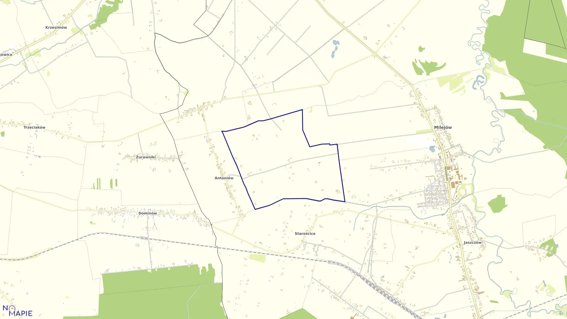Mapa obrębu Antoniów Kolonia w gminie Milejów