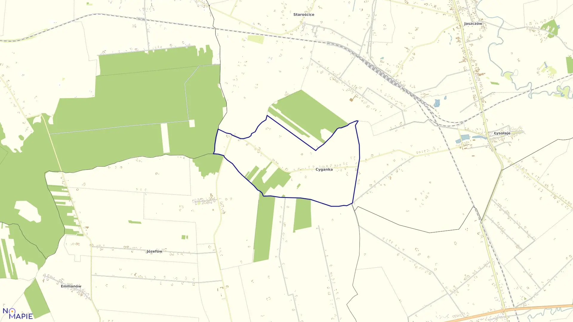 Mapa obrębu Cyganka w gminie Milejów