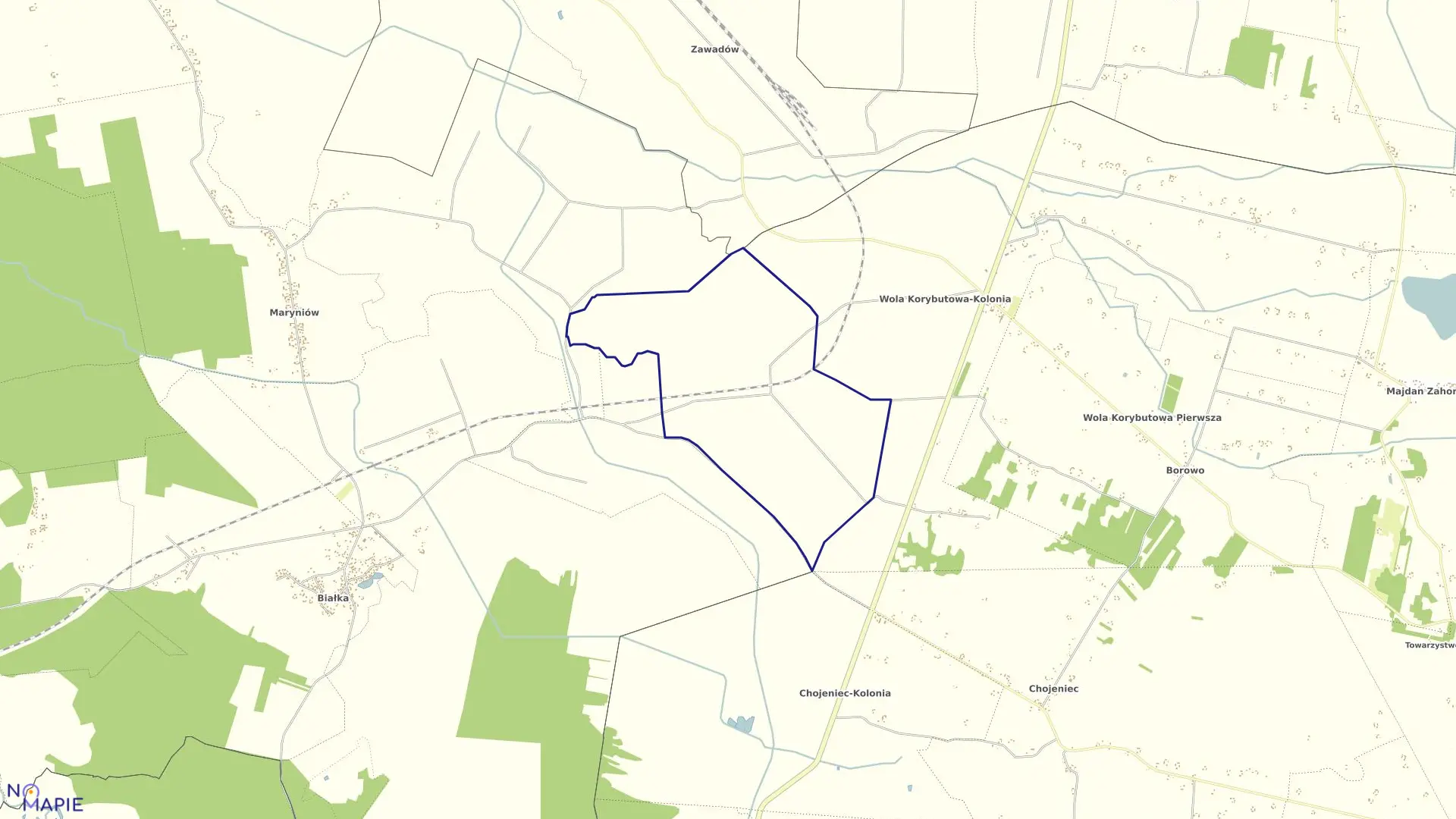 Mapa obrębu Dąbrowa w gminie Milejów
