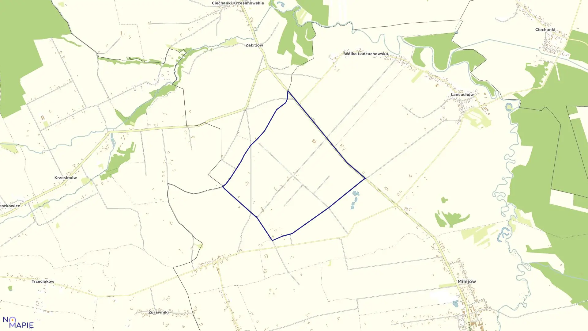 Mapa obrębu Górne w gminie Milejów