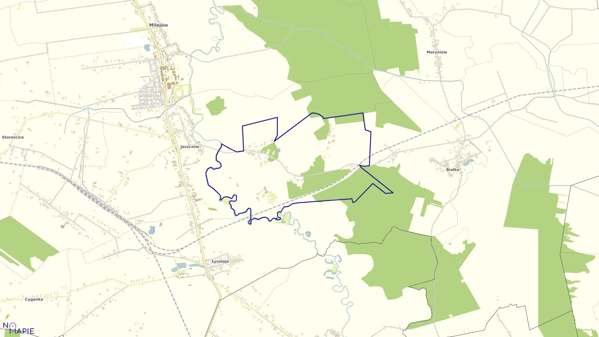 Mapa obrębu Jaszczów Kolonia w gminie Milejów