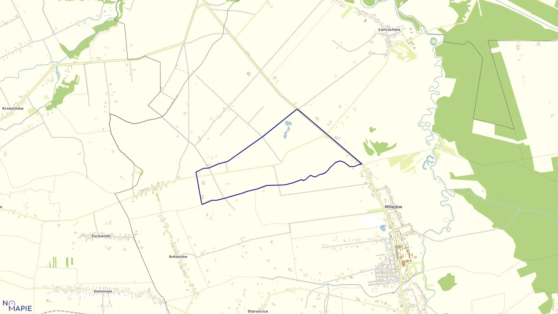 Mapa obrębu Kajetanówka w gminie Milejów