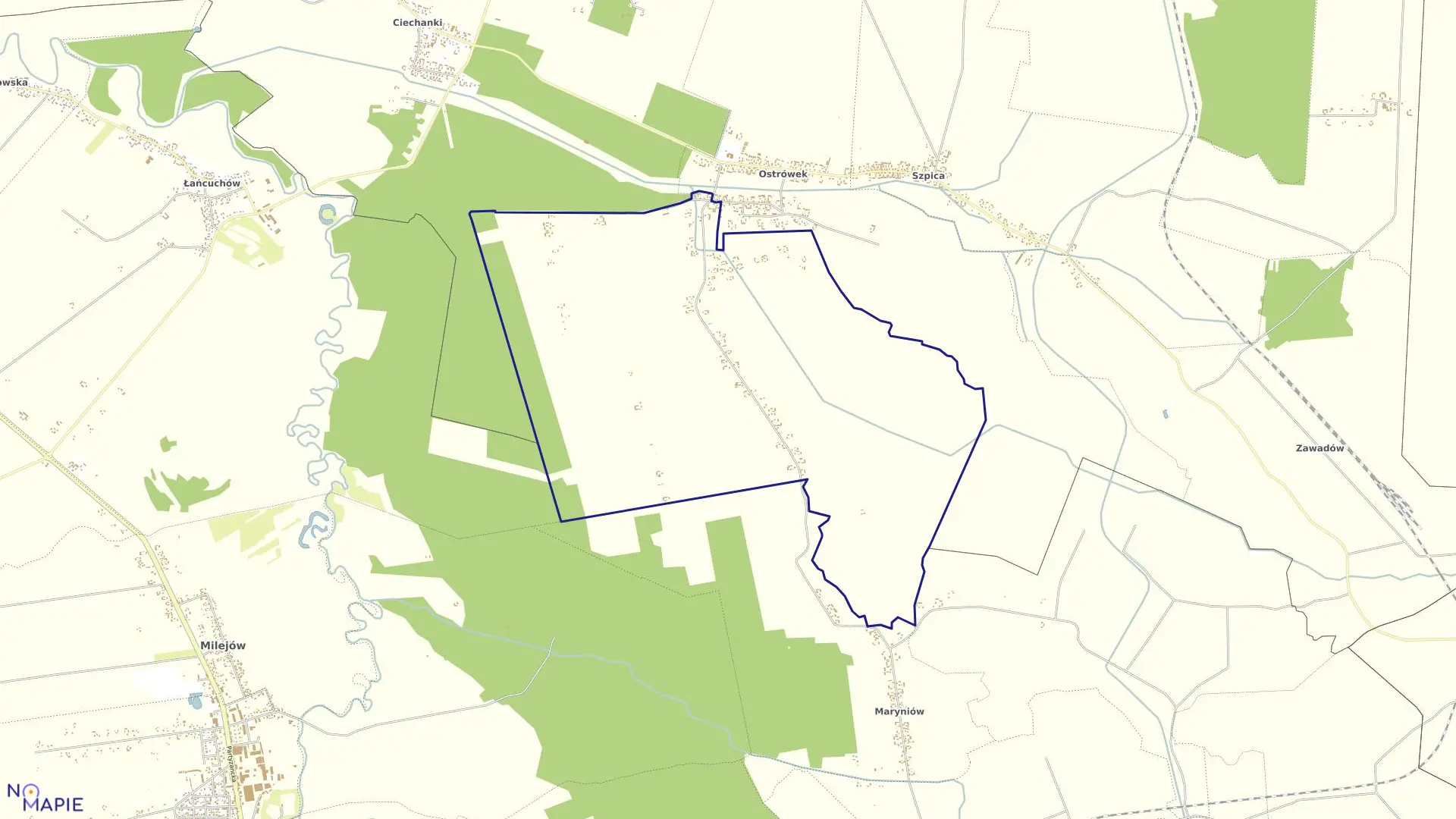 Mapa obrębu Ostrówek Kolonia w gminie Milejów